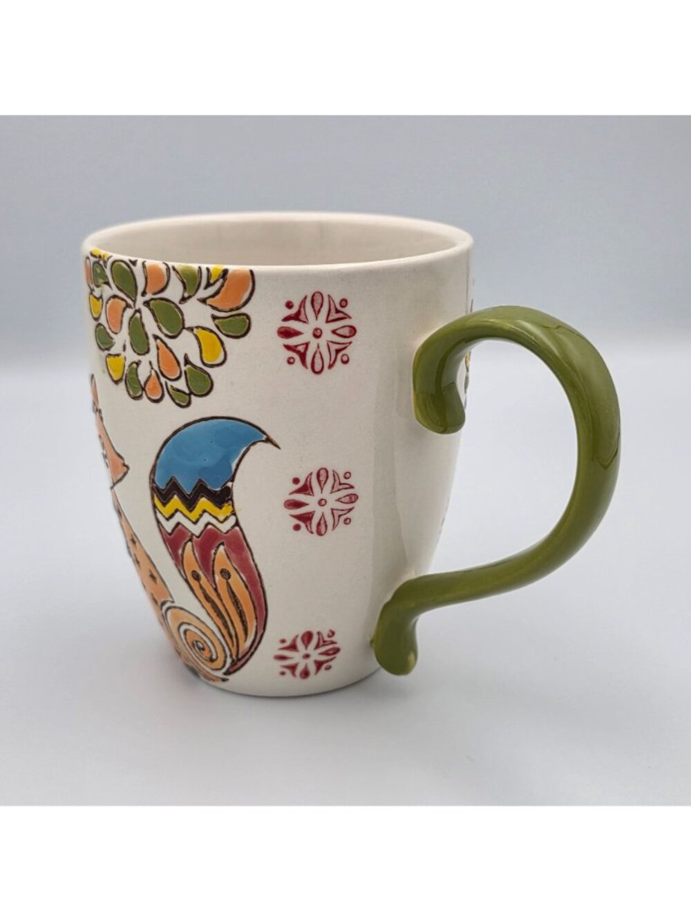 Fox-Themed Ceramic Mug Green Handle Colorful Designs 16oz - Picture 6 of 7